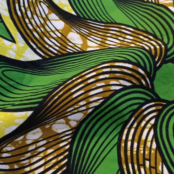 African Wax Print Green Floral Off-Shoulder Dress Handmade One of A Kind - Picture 10 of 11